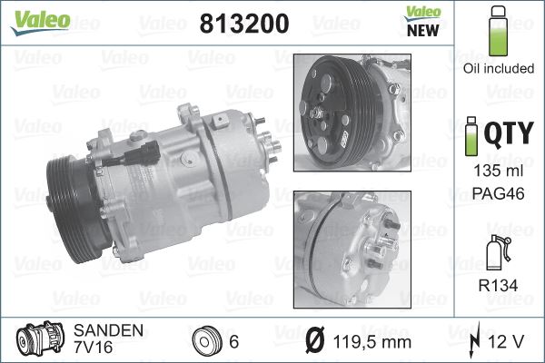 VALEO 813200 İklimlendirme Sistemi Kompresör Parçaları - SEAT IBIZA II (6K1) uyumlu