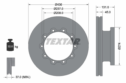 TEXTAR 93088300 Fren Sistemleri Fren Diski - SCANIA R I uyumlu