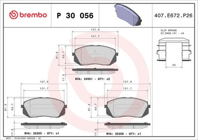 BREMBO P 30 056 Fren Sistemleri Fren Balatası - KIA SPORTAGE III (SL) uyumlu