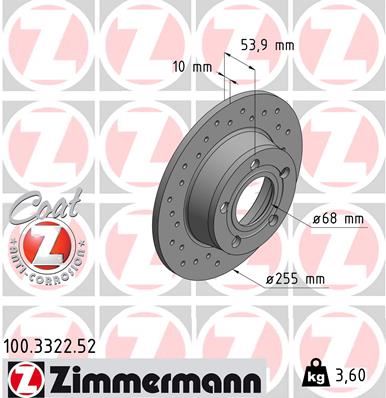 ZIMMERMANN 100.3322.52 Fren Sistemleri Fren Diski - AUDI A6 C5 (4B2, 4B4) uyumlu