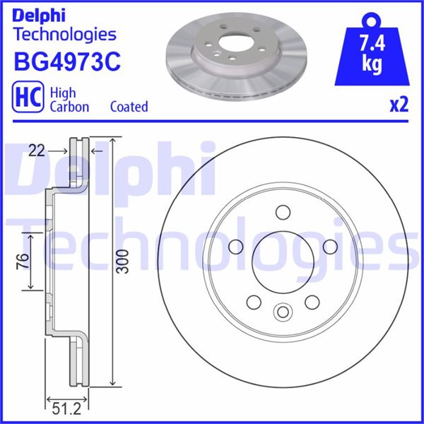 DELPHI BG4973C Fren Sistemleri Fren Diski - VW AMAROK (2HA, 2HB, S1B, S6B, S7A, S7B, AGD) uyumlu