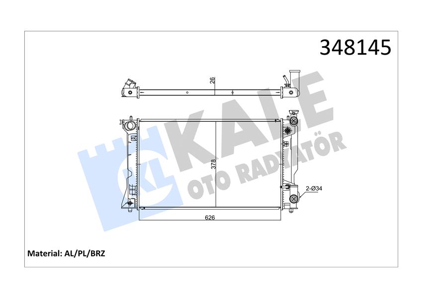 KALE OTO RADYATÖR 348145 Soğutma Sistemi Su Soğutucu & Parçaları - TOYOTA AVENSIS Sedan (_T25_) uyumlu