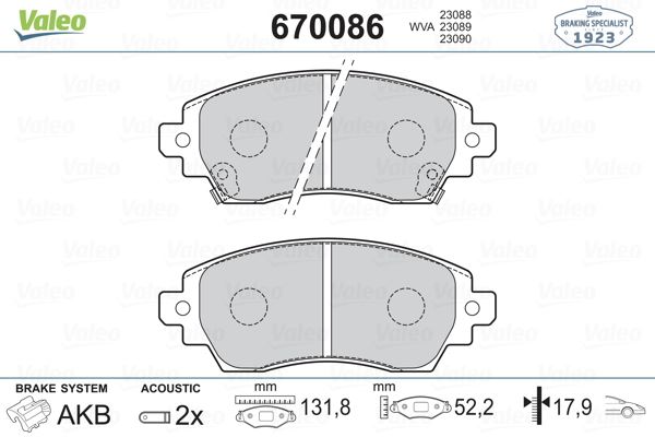 VALEO 670086 Fren Sistemleri Fren Balatası - TOYOTA COROLLA (_E11_) uyumlu
