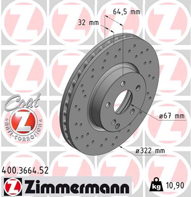 ZIMMERMANN 400.3664.52 Fren Sistemleri Fren Diski - MERCEDES-BENZ SLK (R172) uyumlu