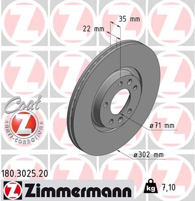ZIMMERMANN 180.3025.20 Fren Sistemleri Fren Diski - CITROËN C6 (TD_) uyumlu