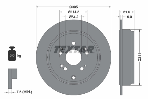 TEXTAR 92162503 Fren Sistemleri Fren Diski - HONDA CR-V III (RE_) uyumlu