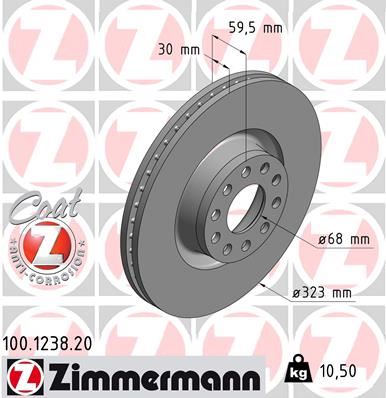 ZIMMERMANN 100.1238.20 Fren Sistemleri Fren Diski - AUDI A8 D2 (4D2, 4D8) uyumlu