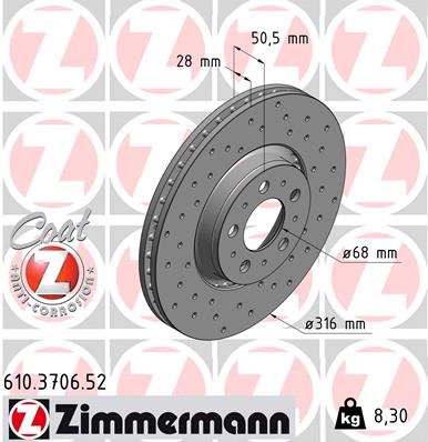 ZIMMERMANN 610.3706.52 Fren Sistemleri Fren Diski - VOLVO XC90 I (275) uyumlu