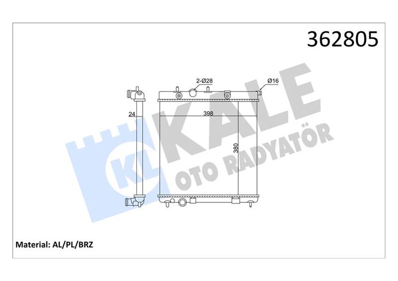 KALE OTO RADYATÖR 362805 Soğutma Sistemi Su Soğutucu & Parçaları - PEUGEOT 208 I (CA_, CC_) uyumlu
