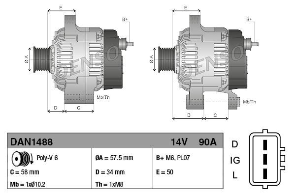 DENSO DAN1488 Elektrik Sistemi Alternatör - OPEL MONTEREY B (M98) uyumlu