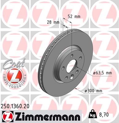 ZIMMERMANN 250.1360.20 Fren Sistemleri Fren Diski - LAND ROVER FREELANDER 2 (L359) uyumlu