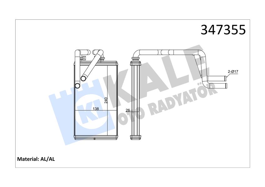 KALE OTO RADYATÖR 347355 İklimlendirme Sistemi İç Mekan Isı Değiştirici - MITSUBISHI ASX (GA_W_) uyumlu