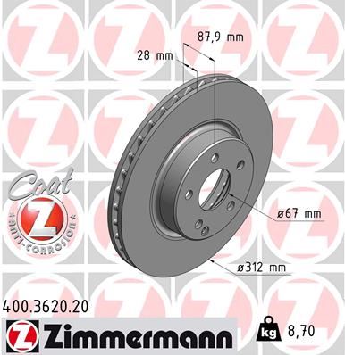 ZIMMERMANN 400.3620.20 Fren Sistemleri Fren Diski - MERCEDES-BENZ E-SERISI (W211) uyumlu