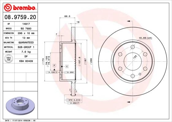 BREMBO 08.9759.20 Fren Sistemleri Fren Diski - IVECO DAILY IV Minibüs/Otobüs uyumlu