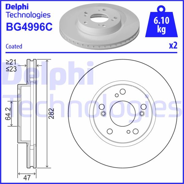 DELPHI BG4996C Fren Sistemleri Fren Diski - HONDA CIVIC X Hatchback (FC_, FK_) uyumlu