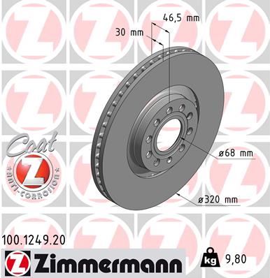 ZIMMERMANN 100.1249.20 Fren Sistemleri Fren Diski - AUDI A6 C5 (4B2, 4B4) uyumlu
