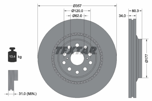 TEXTAR 92224303 Fren Sistemleri Fren Diski - LEXUS LS (_F1_) uyumlu