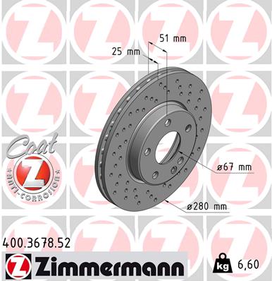 ZIMMERMANN 400.3678.52 Fren Sistemleri Fren Diski - MERCEDES-BENZ B-SERISI Sports Tourer (W246, W242) uyumlu
