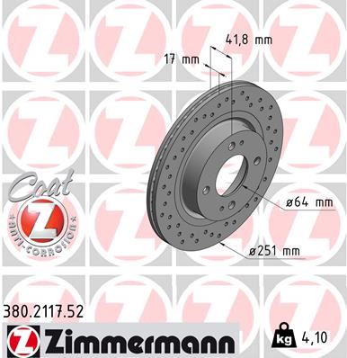ZIMMERMANN 380.2117.52 Fren Sistemleri Fren Diski - MITSUBISHI MIRAGE / SPACE STAR VI Hatchback (A0_A) uyumlu