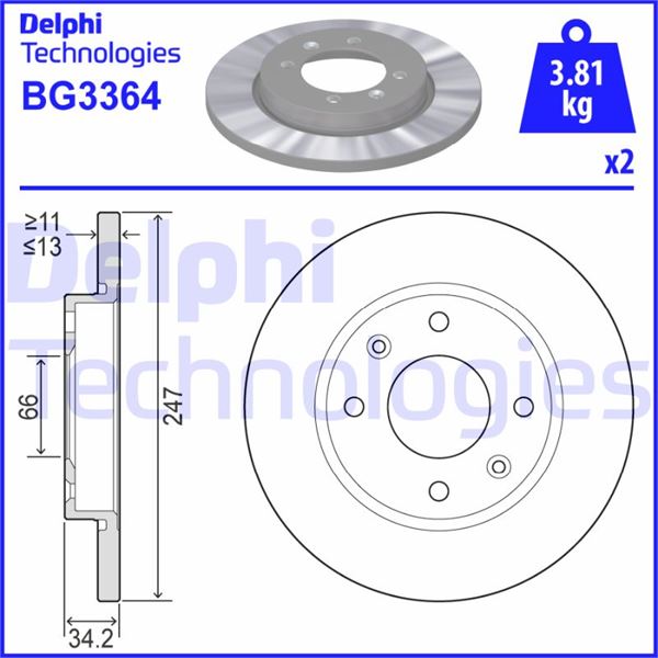 DELPHI BG3364 Fren Sistemleri Fren Diski - PEUGEOT 306 Hatchback (7A, 7C, N3, N5) uyumlu
