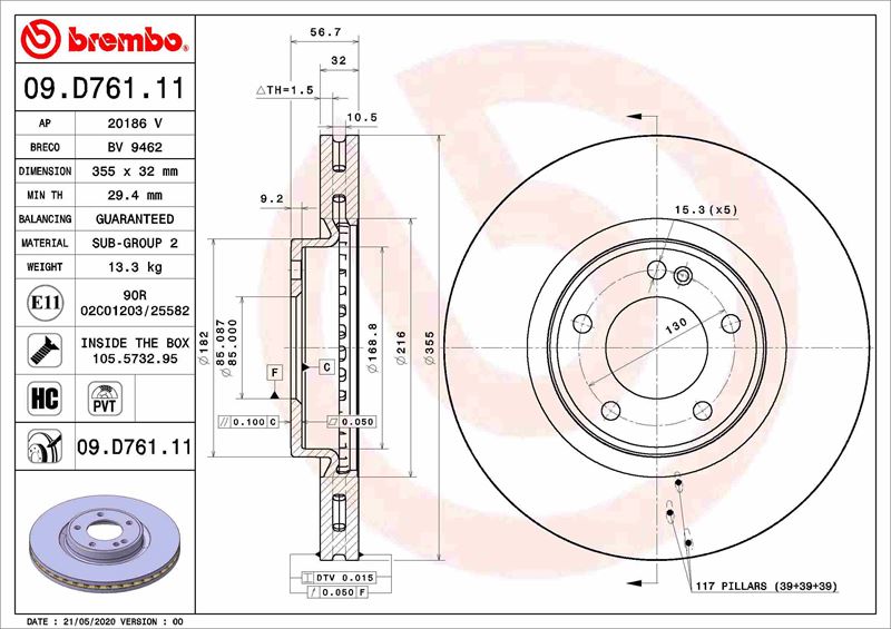 BREMBO 09.D761.11 Fren Sistemleri Fren Diski - MERCEDES-BENZ G-SERISI (W463) uyumlu