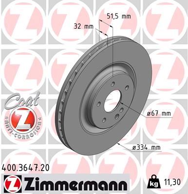 ZIMMERMANN 400.3647.20 Fren Sistemleri Fren Diski - MERCEDES-BENZ SL (R129) uyumlu
