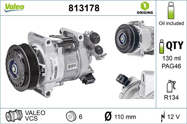 VALEO 813178 İklimlendirme Sistemi Kompresör Parçaları - CITROËN C4 II (NC_) uyumlu