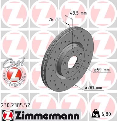 ZIMMERMANN 230.2385.52 Fren Sistemleri Fren Diski - FIAT EGEA Sedan (356_, 357_) uyumlu