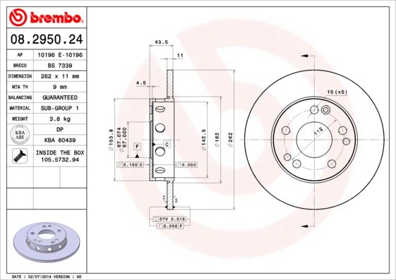 BREMBO 08.2950.24 Fren Sistemleri Fren Diski - MERCEDES-BENZ 190 (W201) uyumlu