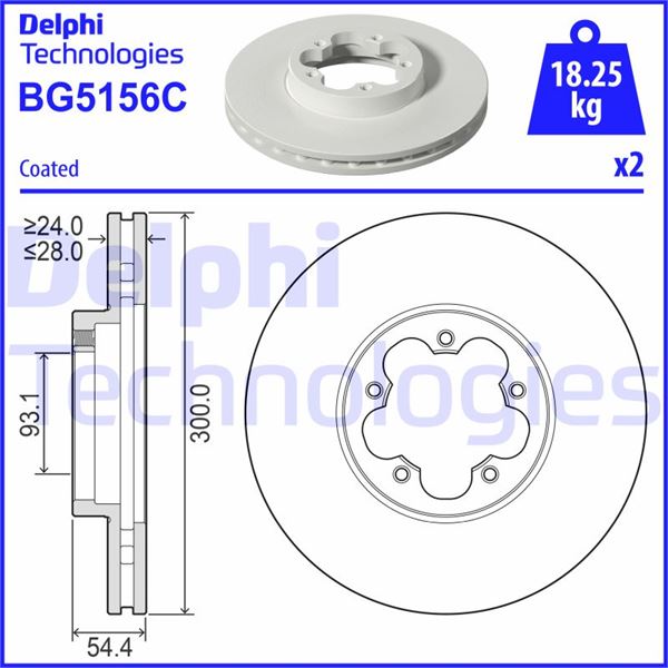 DELPHI BG5156C Fren Sistemleri Fren Diski - FORD TRANSIT Minibüs/Otobüs (FD_ _, FB_ _, FS_ _, FZ_ _, FC_ _) uyumlu