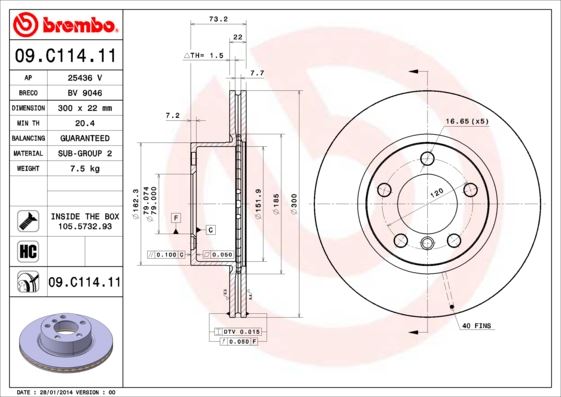 BREMBO 09.C114.11 Fren Sistemleri Fren Diski - BMW 1 (F20) uyumlu