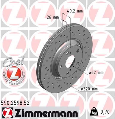 ZIMMERMANN 590.2598.52 Fren Sistemleri Fren Diski - TOYOTA AVENSIS Sedan (_T27_) uyumlu