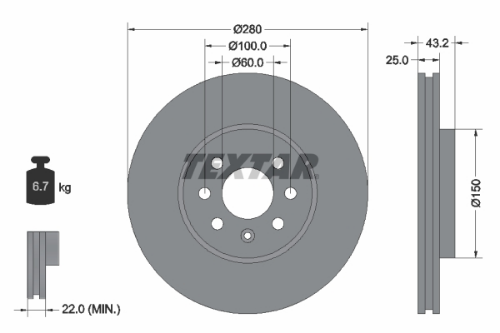 TEXTAR 92129303 Fren Sistemleri Fren Diski - OPEL ASTRA H Station wagon (A04) uyumlu
