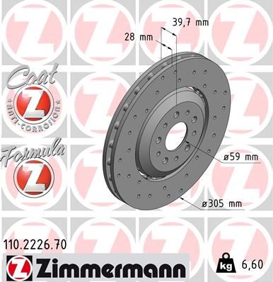 ZIMMERMANN 110.2226.70 Fren Sistemleri Fren Diski - ALFA ROMEO 4C (960_) uyumlu