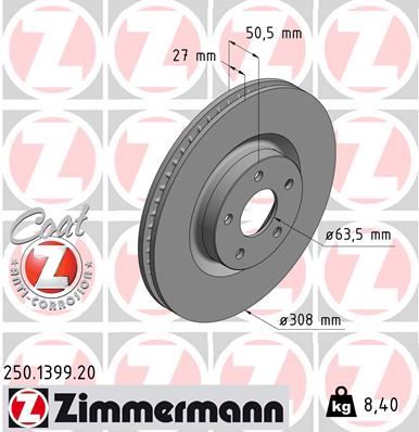 ZIMMERMANN 250.1399.20 Fren Sistemleri Fren Diski - FORD FOCUS IV (HN) uyumlu