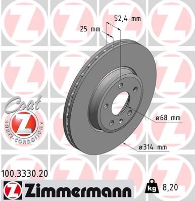 ZIMMERMANN 100.3330.20 Fren Sistemleri Fren Diski - AUDI A5 (8T3) uyumlu