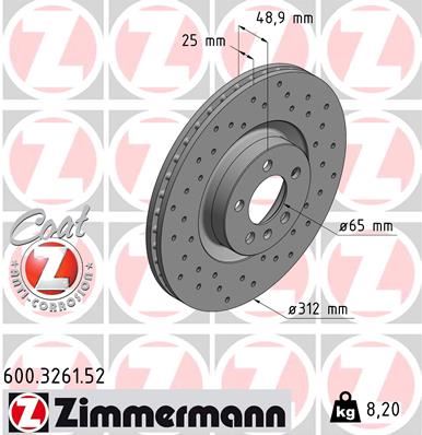 ZIMMERMANN 600.3261.52 Fren Sistemleri Fren Diski - VW POLO VI (AW1, BZ1, AE1) uyumlu