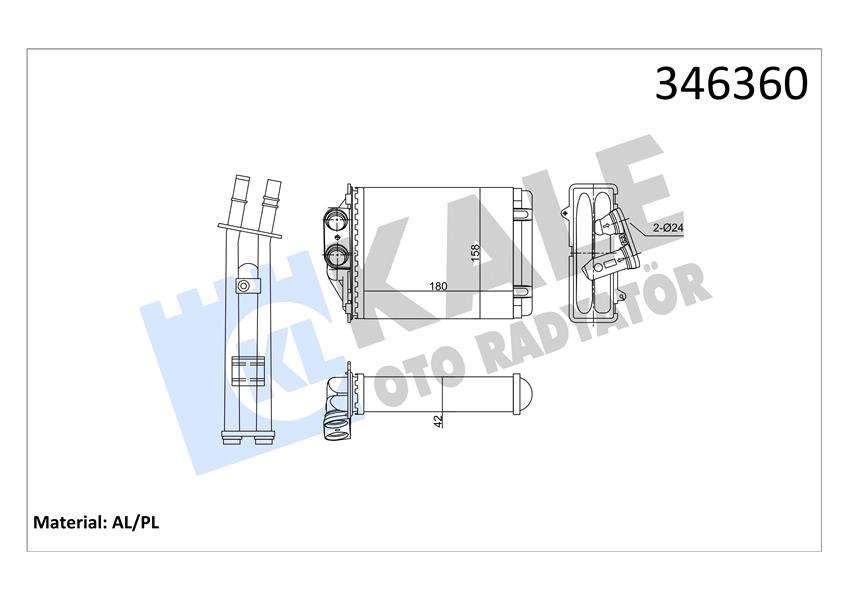 KALE OTO RADYATÖR 346360 İklimlendirme Sistemi İç Mekan Isı Değiştirici - ABARTH 500 / 595 / 695 uyumlu