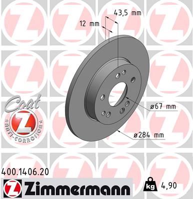 ZIMMERMANN 400.1406.20 Fren Sistemleri Fren Diski - MERCEDES-BENZ 124 Sedan (W124) uyumlu