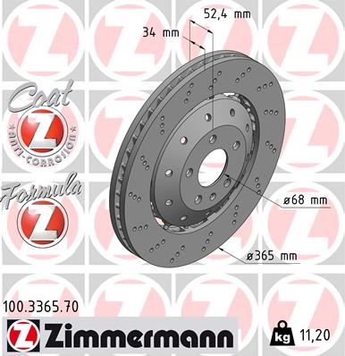 ZIMMERMANN 100.3365.70 Fren Sistemleri Fren Diski - AUDI A5 (8T3) uyumlu