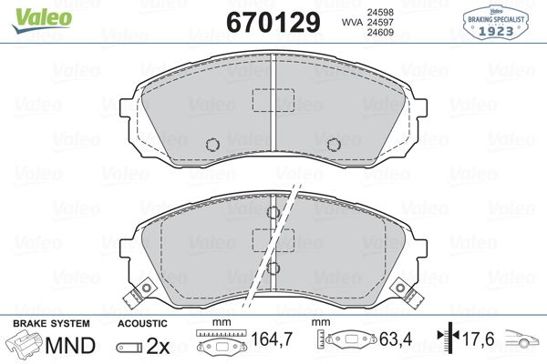 VALEO 670129 Fren Sistemleri Fren Balatası - KIA CARNIVAL / GRAND CARNIVAL III (VQ) uyumlu