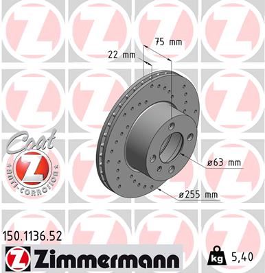 ZIMMERMANN 150.1136.52 Fren Sistemleri Fren Diski - BMW 3 (E21) uyumlu