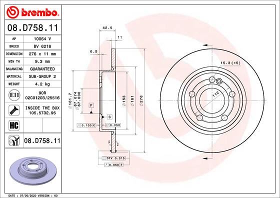 BREMBO 08.D758.11 Fren Sistemleri Fren Diski - MERCEDES-BENZ A-SERISI (W177) uyumlu