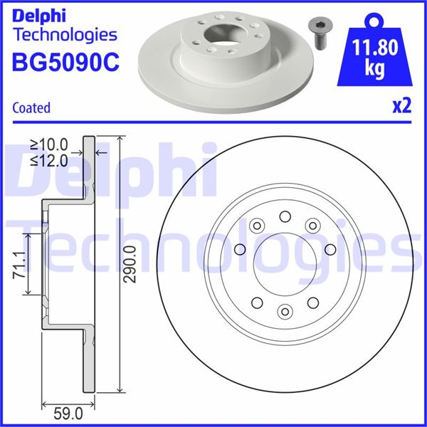 DELPHI BG5090C Fren Sistemleri Fren Diski - PEUGEOT 508 SW I (8E_) uyumlu