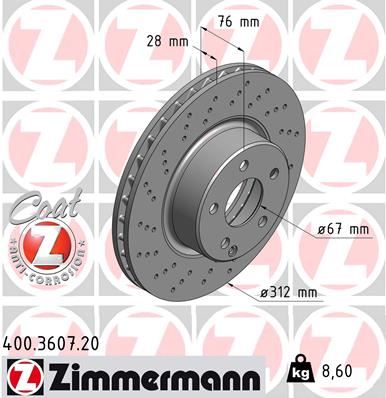 ZIMMERMANN 400.3607.20 Fren Sistemleri Fren Diski - MERCEDES-BENZ S-SERISI (W220, V220) uyumlu