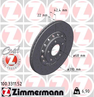 ZIMMERMANN 100.3311.52 Fren Sistemleri Fren Diski - VW PHAETON (3D1, 3D2, 3D3, 3D4, 3D6, 3D7, 3D8, 3D9) uyumlu