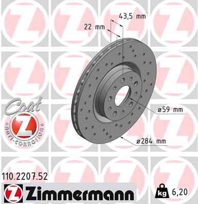 ZIMMERMANN 110.2207.52 Fren Sistemleri Fren Diski - ALFA ROMEO 164 (164_) uyumlu