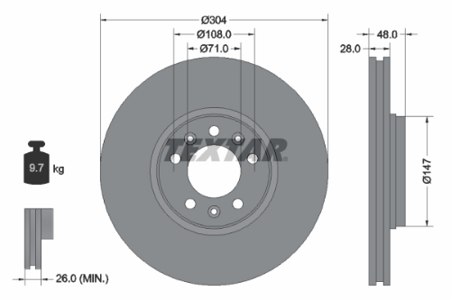 TEXTAR 92157003 Fren Sistemleri Fren Diski - FIAT SCUDO Panelvan/Van (270_, 272_) uyumlu