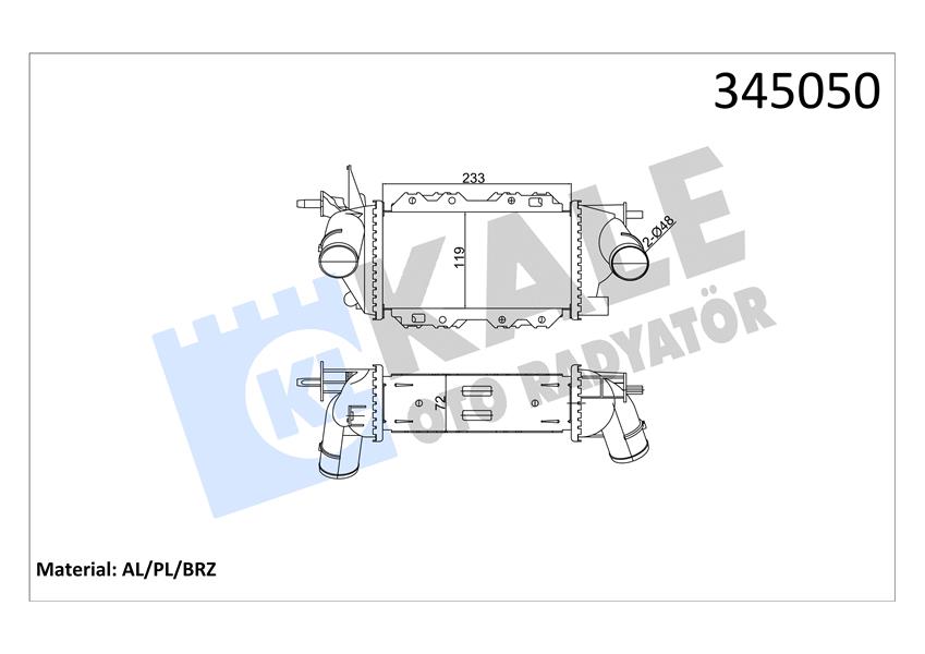 KALE OTO RADYATÖR 345050 Motor Turbo Radyatörü - OPEL VECTRA B (J96) uyumlu