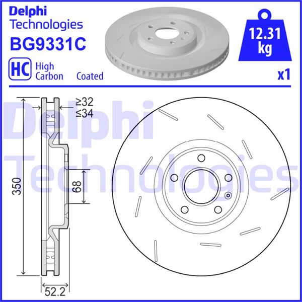 DELPHI BG9331C Fren Sistemleri Fren Diski - PORSCHE MACAN (95B) uyumlu